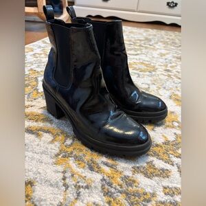 Black Patent faux Leather Ankle Boots